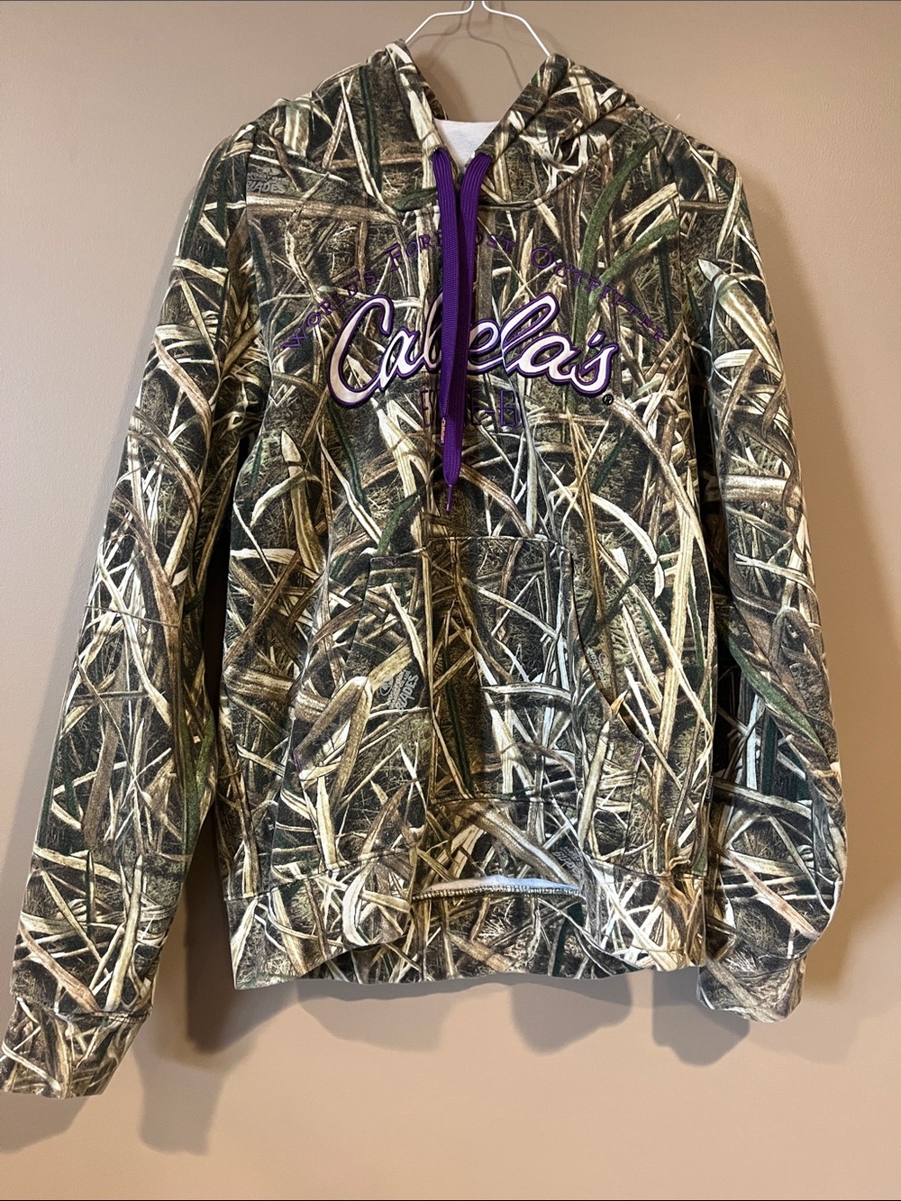 Cabela's Camo Hooded Pullover with Purple Trim